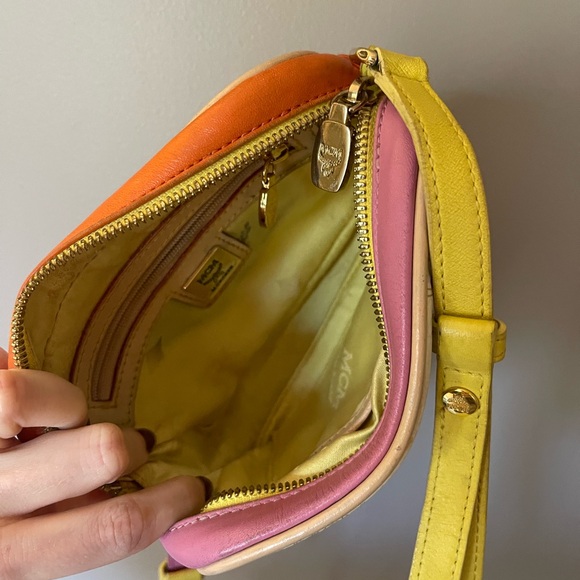 MCM Visetos Small Mini TwoWay Crossbody Leather Zip Bag Pink White Yellow Orange - Picture 8 of 9